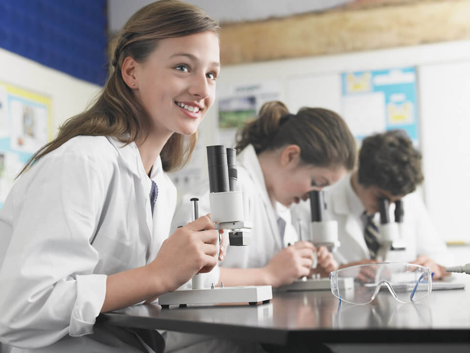 School pupils in a science class